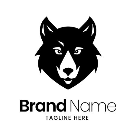 Wolf head logo template. Vector illustration of a wolf head logo.のイラスト素材