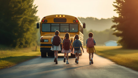 Back-to-school. Back to school! Happy kids going back to school after summer vacations.の素材