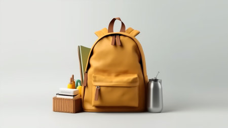 School backpack with stationery. Back-to-school concept. 3d renderingの素材