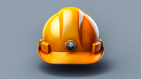 Orange safety helmet on a gray background. 3d rendering image.の素材