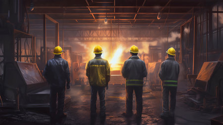 Industrial workers in a metallurgical plant. 3d renderingの素材