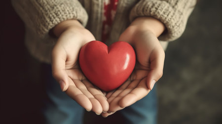 Woman holding red heart in hands, closeup. Valentine's day conceptの素材