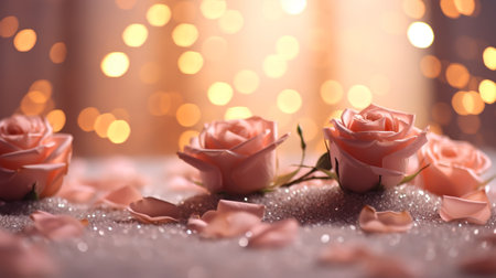 Beautiful pink roses on bokeh background, valentines day conceptの素材