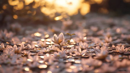 Beautiful white magnolia flowers blooming in the garden on sunset.の素材