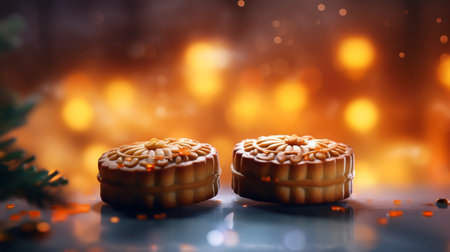 Christmas cookies on bokeh background. Christmas and New Year conceptの素材