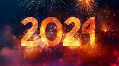Happy New Year 2024 celebration background with fireworks and space for your textの素材