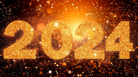 Happy New Year 2014. Gold glittering background. 3D illustrationの素材
