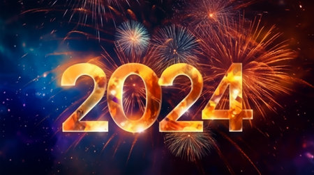 Happy new year 20 written with Sparkle firework and bokeh backgroundの素材