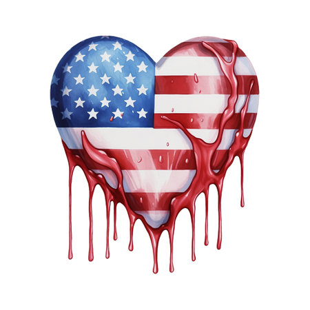 3D rendering of a heart with the USA flag painted on it.の素材