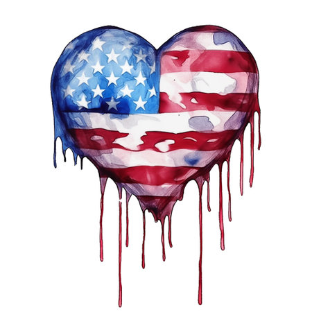 American flag painted in the shape of a heart on a white backgroundの素材