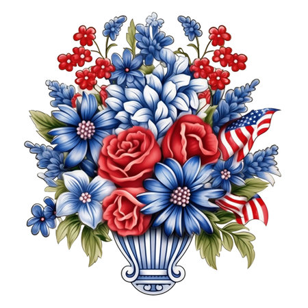 Blue and red bouquet of flowers. Vector illustration on white background.の素材