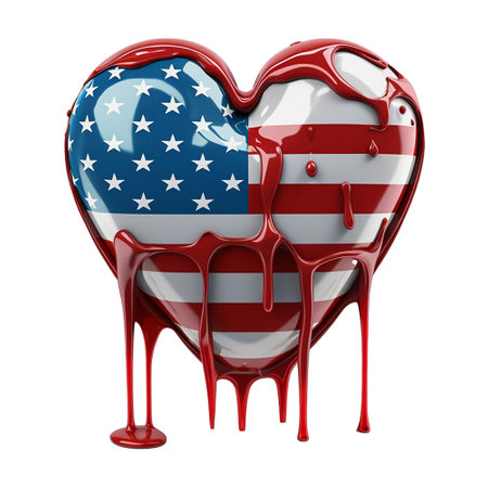 Heart with USA flag on a white background. 3d rendering.の素材