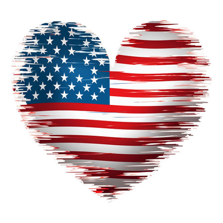 American flag in the shape of a heart on a white background.の素材