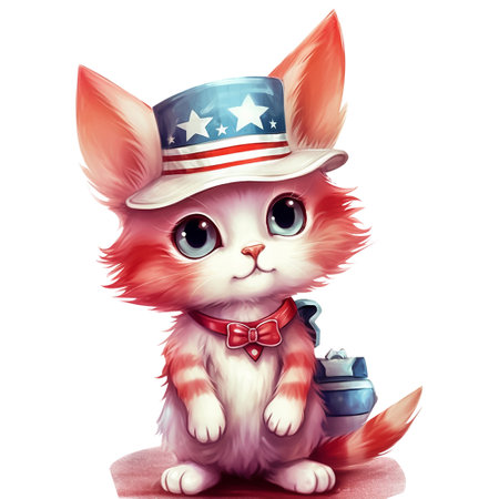Cute cartoon kitten in a cowboy hat with a bow tie. Vector illustration.の素材