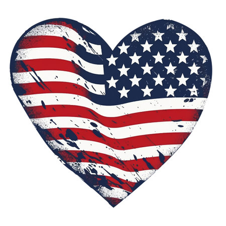Grunge heart with American flag on white background, vector illustrationの素材