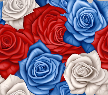 3d rendering of paper flowers and american flag on blue backgroundの素材