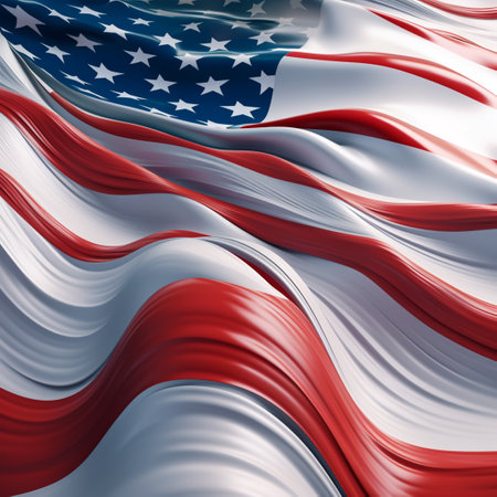 American flag waving in the wind. 3d illustration. American flag background.の素材