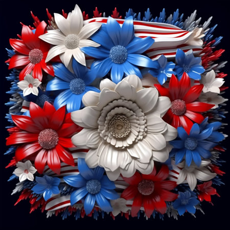 3d rendering of a bouquet of flowers on a blue backgroundの素材