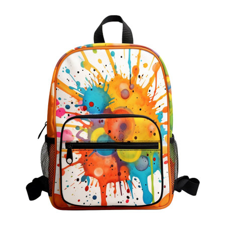 School bag with watercolor splashes isolated on a white background.の素材