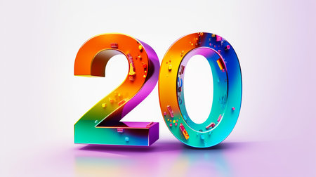 20 Years Anniversary Celebration Colorful Number 3D Render Illustration Designの素材