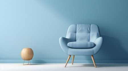 Blue living room interior with blue armchair. 3d render illustrationの素材