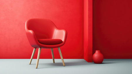 Red armchair and red vase on the wall, 3d renderingの素材