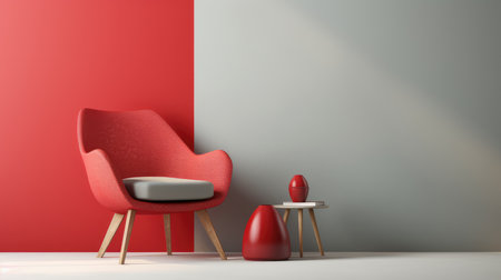 Interior of modern living room with red armchair. 3D renderingの素材