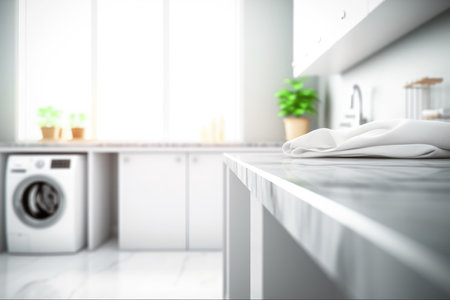 Closeup of a white modern kitchen interior. 3d rendering mockupの素材