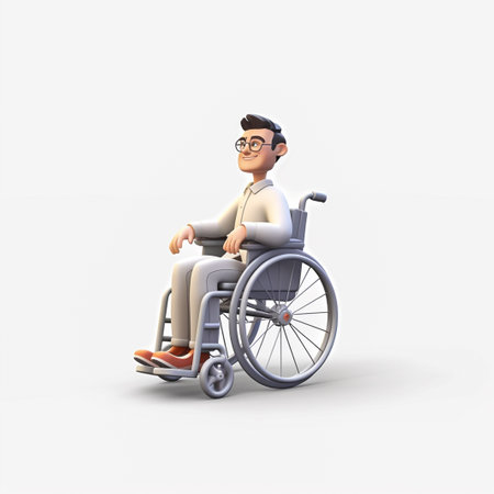 3d illustration of a man in a wheelchair on a white backgroundの素材