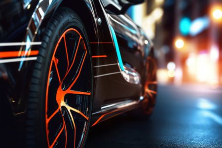 Close up view of modern car at night. 3D Renderingの素材