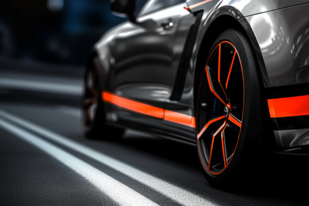 Close up of a modern car on the road. 3d renderingの素材