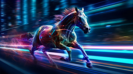 Horse running on the road with high speed motion blur background.の素材