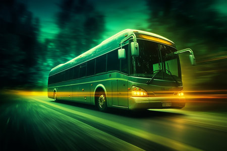 Bus on the road with motion blur background. 3D rendering.の素材