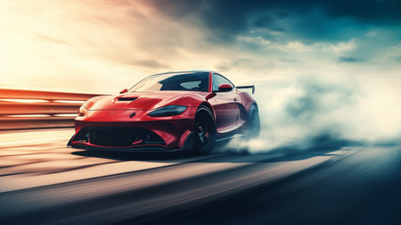 Sport car on the road with motion blur background. 3d renderingの素材
