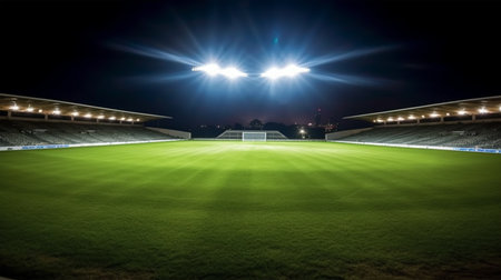 lights on soccer stadium at night with copy space. 3d renderingの素材