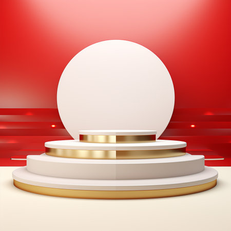 Abstract round podium on red background. Award ceremony concept. Vector illustrationの素材