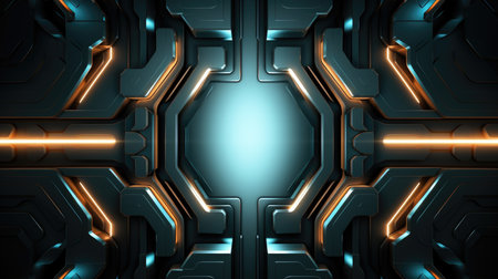 Abstract technology background with hexagons and glowing lines. 3d renderingの素材