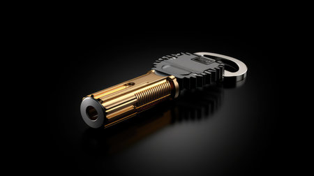 3d illustration of metal hose reel over black background with reflection.の素材