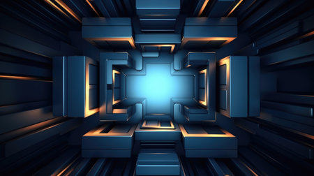 3D rendering of abstract technology concept background. Sci fi tunnelの素材