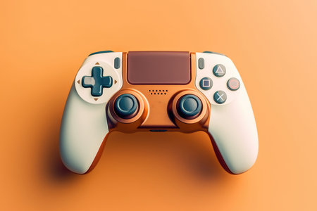 Modern video game controller on orange background. 3D Rendering.の素材