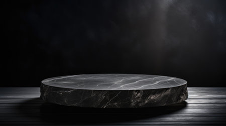 Dark Background Black Podium Stand or Pedestal Display - Elegant Presentation Conceptの素材