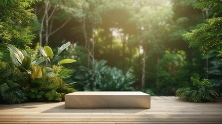 Cosmetic Product empty podium with nature backgroundの素材
