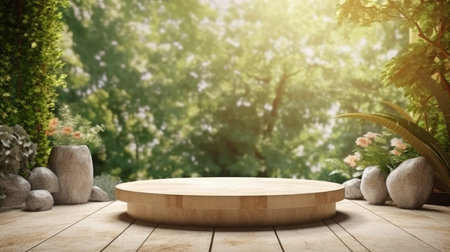 Cosmetic Product empty podium with nature backgroundの素材