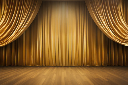 golden luxury curtain with empty floorの素材