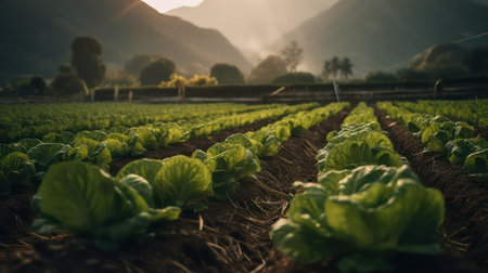 Lettuce field in the morning at Doi Ang Khang, Chiang Mai, Thailandの素材