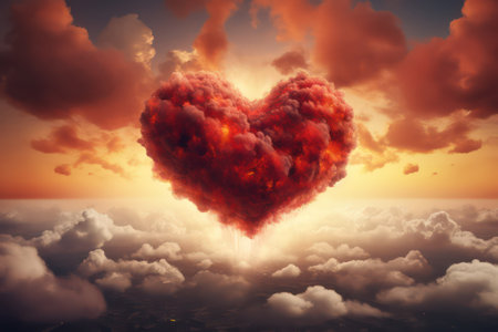 Heart shaped cloud in the sky. 3D Rendering and illustration.の素材