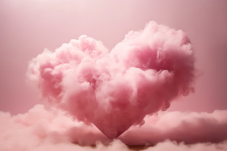 Pink heart shaped cloud on pink background. Love and Valentine's day conceptの素材