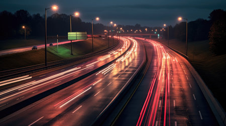 Night traffic on the highway in the city. Long exposure photo.の素材
