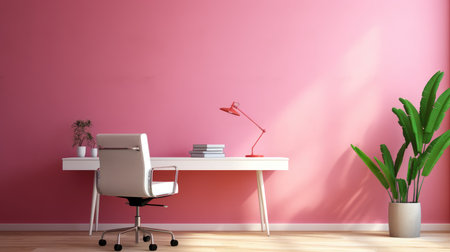 Interior of modern bright office with pink wall, 3D renderの素材