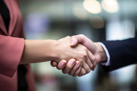 Business people shaking hands, finishing up a meeting. Business success concept.の素材